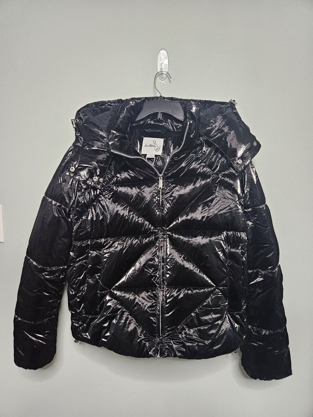 Sz XL - Sam Edelman Faux Shearling Lined Hood Crop Puffer Jacket